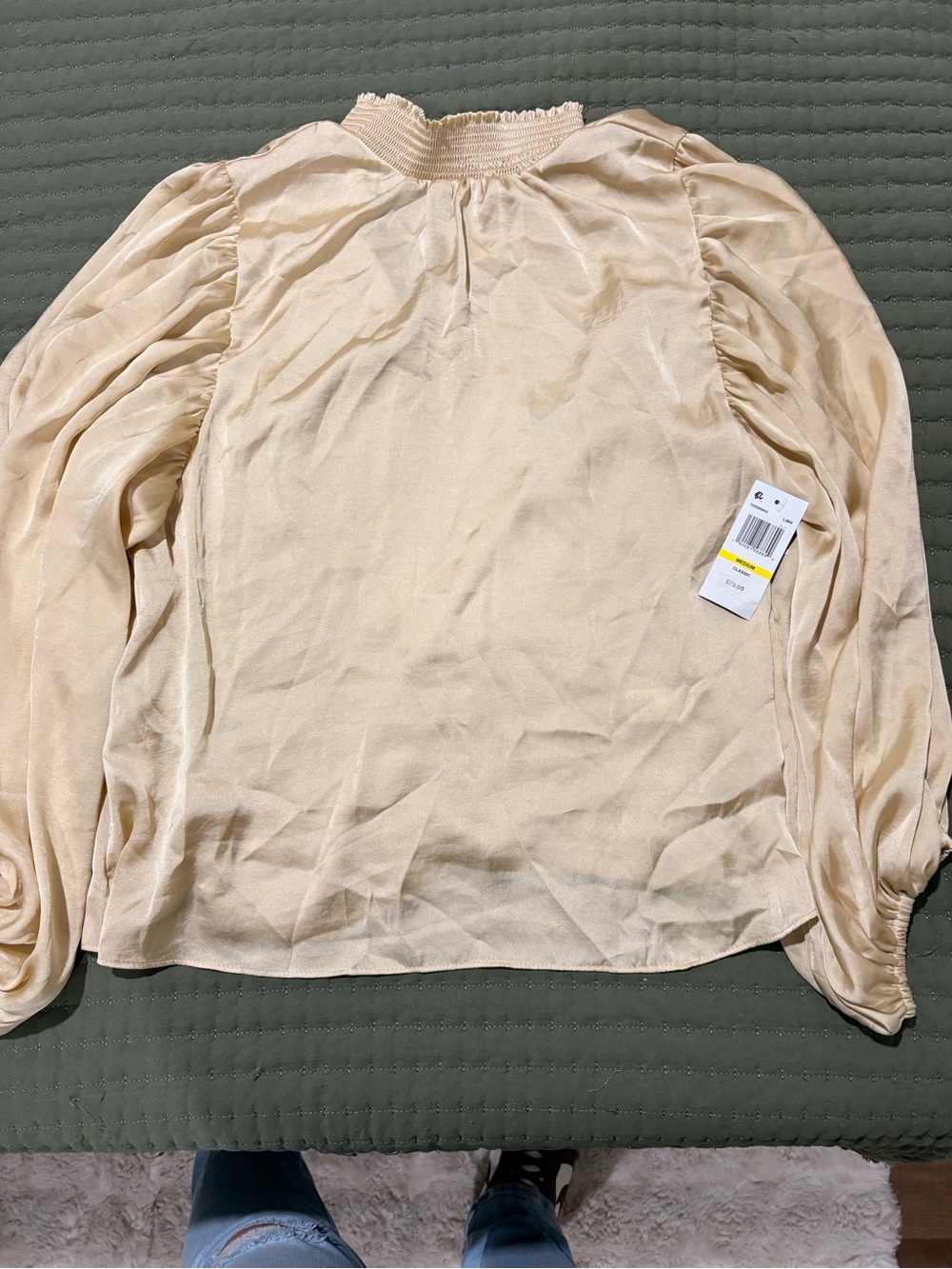 MSK Cream Smocked Neck Balloon Sleeve Blouse